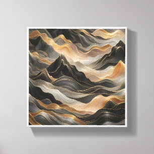 Luxury 3D Fluid Mountain Landscape - Abstract Gold Canvas Print