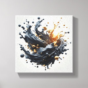 Luxury 3D Fluid Splash Art - Dynamic Gold and Matt Canvas Print