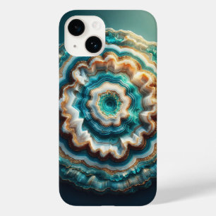Luxury 3D Geode Sliced Agate Teal and Gold Druzy C Case-Mate iPhone 14 Case