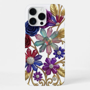 Luxury 3D Gold Floral Clipart - Royal Crystal iPhone 16 Pro Max Case