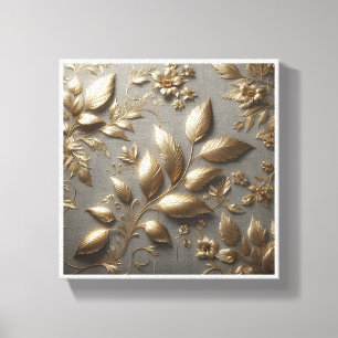 Luxury 3D Golden Floral Relief - Elegant Metallic  Canvas Print