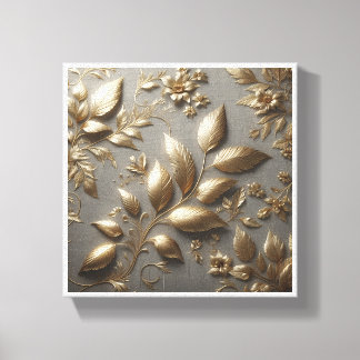 Luxury 3D Golden Floral Relief - Elegant Metallic Canvas Print