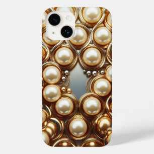 Luxury 3D Golden Spirals and Radiant Cream Pearl S Case-Mate iPhone 14 Case