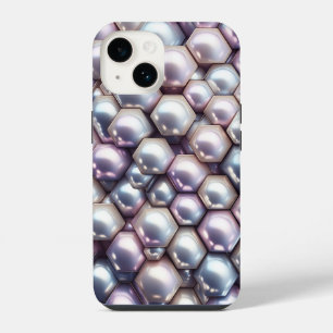 Luxury 3D Iridescent Pearl Hexagon Mosaic Geometri iPhone 14 Case