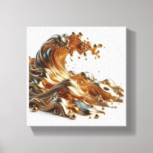 Luxury 3D Liquid Gold Wave - Metallic Fluid Abstra Canvas Print