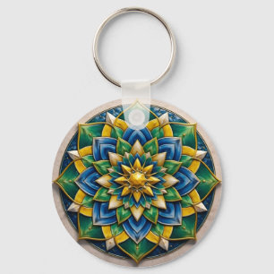 Luxury 3D Mandala Keychain - Geometric Gold & Gree