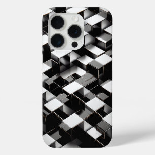 Luxury 3D Metallic Cube Phone Case Silver & Black