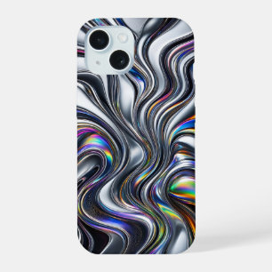Luxury 3D Metallic Fluid Waves Chrome Prism Wall A iPhone 15 Case