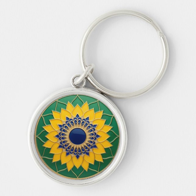 Luxury 3D Solar Mandala Keychain - Gold & Emerald  (Front)