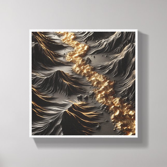 Luxury 3D Topography Abstract - Golden Gold River  Canvas Print (Front)