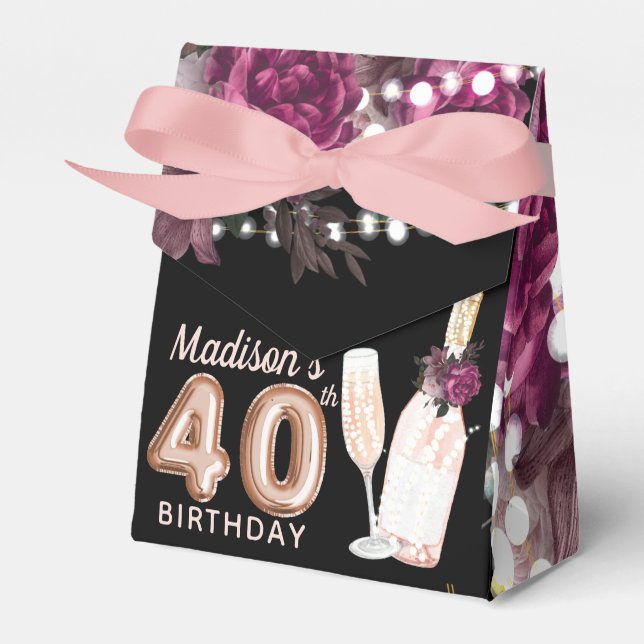 Luxury 40th Adult Birthday Rose Wine Personalised Favour Box (Front Side)