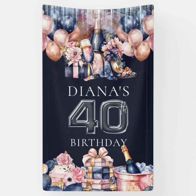 Luxury 40th Birthday Personalised Champagne Heel Banner (Vertical)