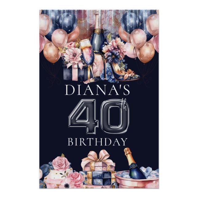 Luxury 40th Birthday Personalised Champagne Heel Poster (Front)