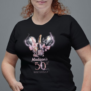 Luxury 50th Birthday Black Pink Champagne T-Shirt