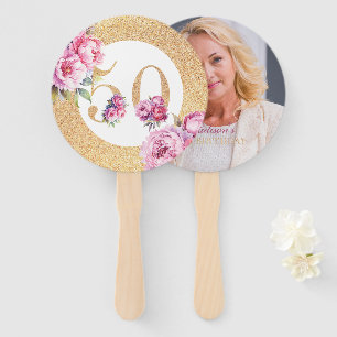Luxury 50th Birthday Custom Photo Glitter Hand Fan