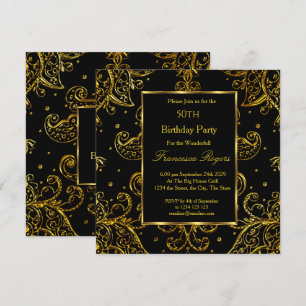 Luxury 50th Birthday Party Gold Black Invitation