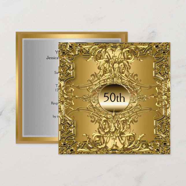 Luxury 50th Gold Birthday Party Invitation (Front/Back)