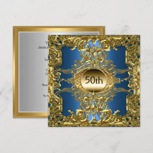 Luxury 50th Gold Blue Birthday Party Gold Blue Invitation