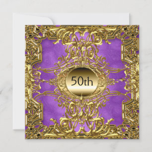 Luxury 50th Gold Purple Birthday Party Gold Invitation