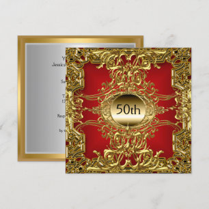 Luxury 50th Gold Red Birthday Party Gold Red Invitation