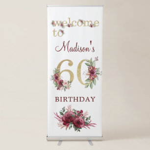 Luxury 60th Birthday Burgundy Gold Welcome Retractable Banner