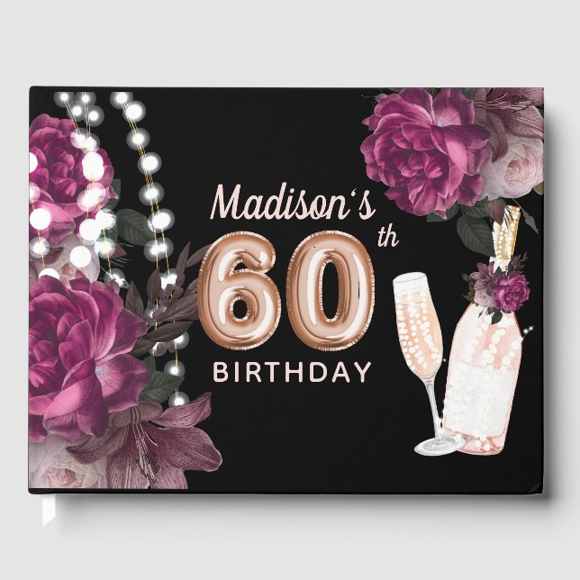 Luxury 60th Birthday Personalised Rose Wine Guest Book (Front)