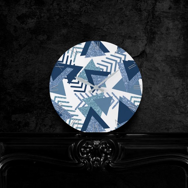 Luxury 90s Abstract | Turquoise Navy Blue Pattern Round Clock (Creator Uploaded)