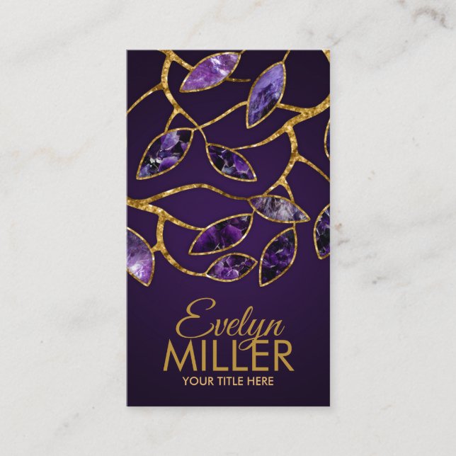 Luxury Abstract Amethyst Leaves Branch Business Card (Front)