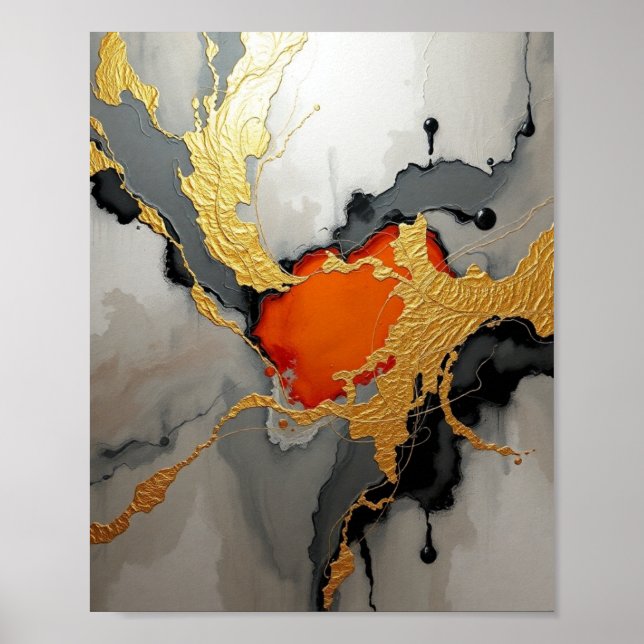 Luxury Abstract Art with Gold Leaf Accents Poster (Front)