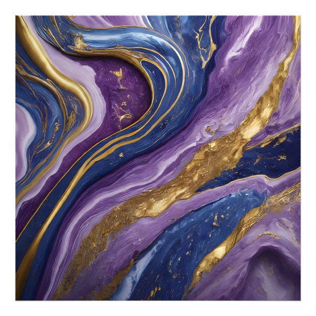 Luxury Abstract Canvas Wall Art | Purple, Blue &  (Front)