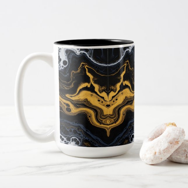 Luxury Abstract Coffee Mugs – Black, Gold & White  (With Donut)
