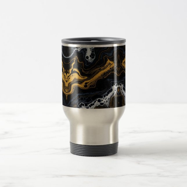 Luxury Abstract Coffee Mugs – Black, Gold & White  (Center)