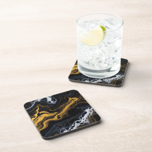 Luxury Abstract Decorative Tiles – Black, Gold & Coaster