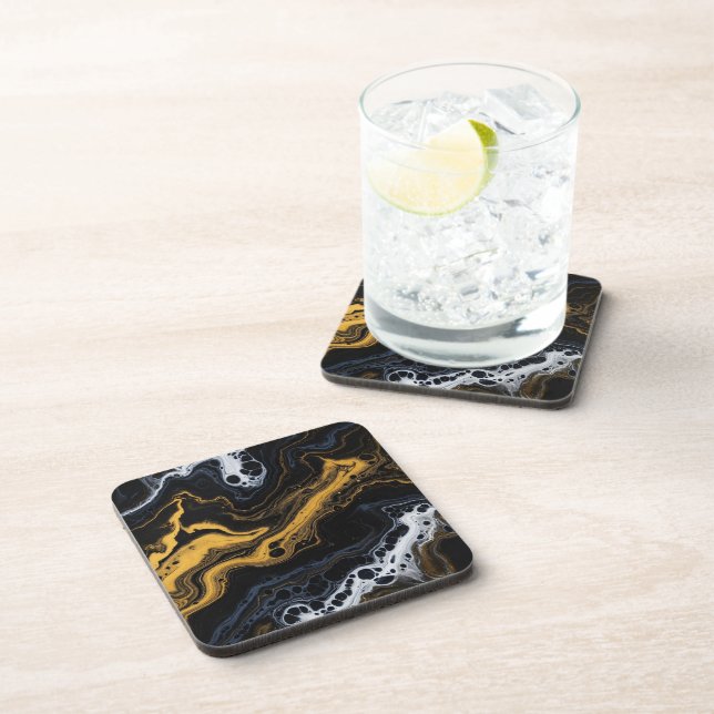 Luxury Abstract Decorative Tiles – Black, Gold &  Coaster (Right Side)