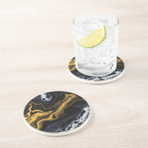 Luxury Abstract Decorative Tiles – Black, Gold &  Coaster