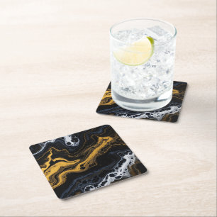 Luxury Abstract Decorative Tiles – Black, Gold & Square Paper Coaster