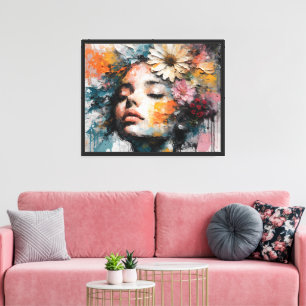 Luxury Abstract Floral Woman Portrait Wall Art