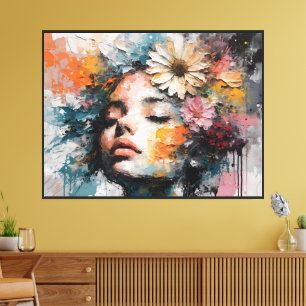 Luxury Abstract Floral Woman Portrait Wall Art