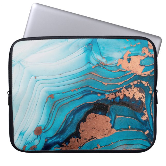 Luxury abstract fluid art painting in alcohol ink  laptop sleeve (Front)