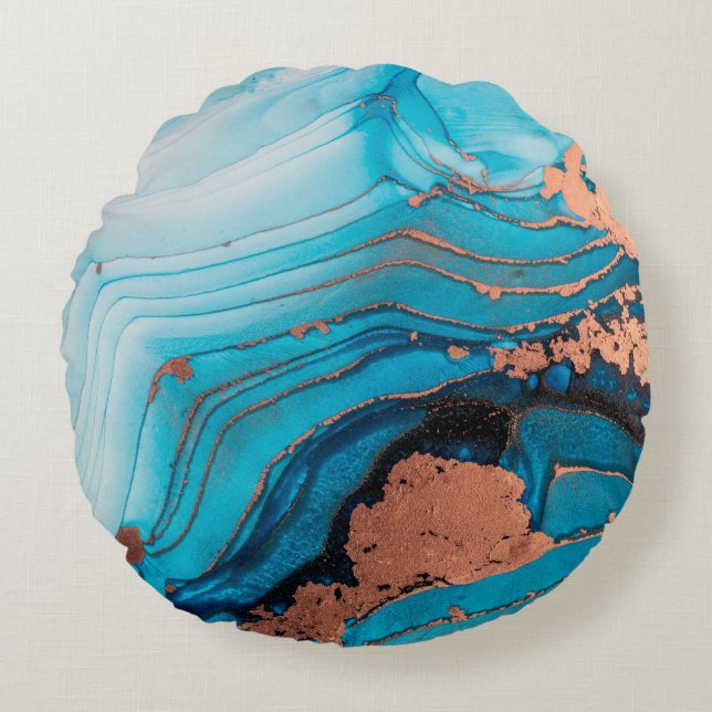 Luxury abstract fluid art painting in alcohol ink  round cushion (Front)