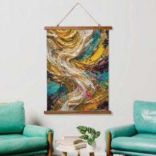 Luxury Abstract Gold Leaf Liquid Silk Hanging Tapestry