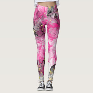 Luxury Abstract Pink And Black Alcohol Ink Liquid Leggings