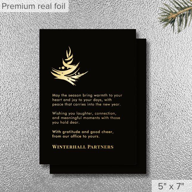 Luxury Abstract Tree Black Gold Foil Holiday Card (Creator Uploaded)