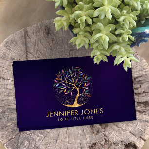 Luxury Abstract Tree Colourful Geode Leaves Business Card