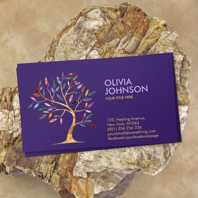 Luxury Abstract  Tree Colourful Geode Leaves Business Card (Creator Uploaded)