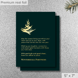 Luxury Abstract Tree Green Gold Foil Holiday Card