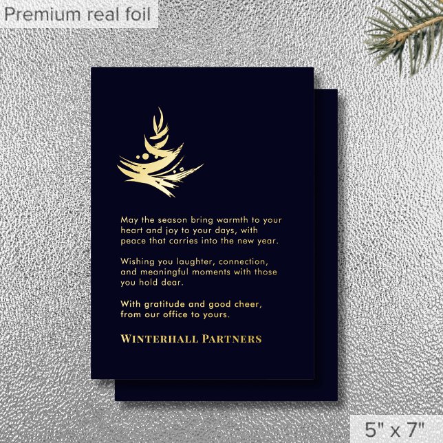 Luxury Abstract Tree Navy Blue Gold Foil Holiday Card (Creator Uploaded)