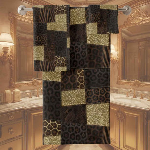 Luxury African Animal Print Dark Brown & Gold Bath Towel Set