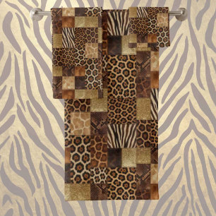Luxury African Animal Print Dark Brown & Gold Bath Towel Set