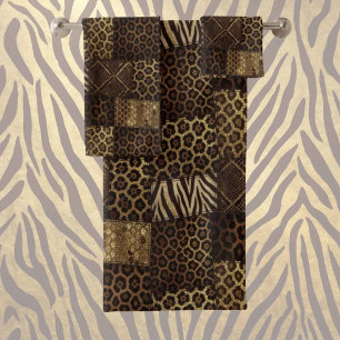 Luxury African Animal Print Dark Brown & Gold Bath Towel Set
